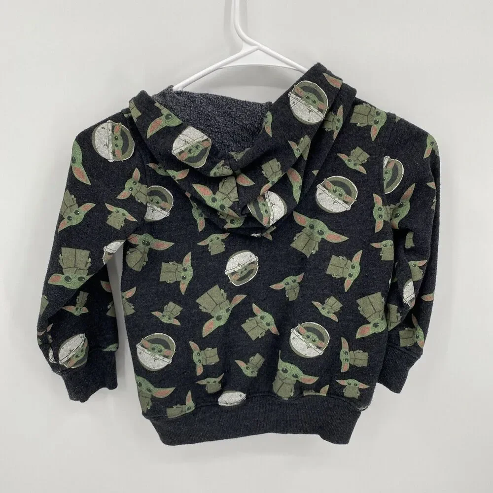 Star Wars Kids Yoda Print Long Sleeve Full Zip Hoodie Sweatshirt Black Size 5